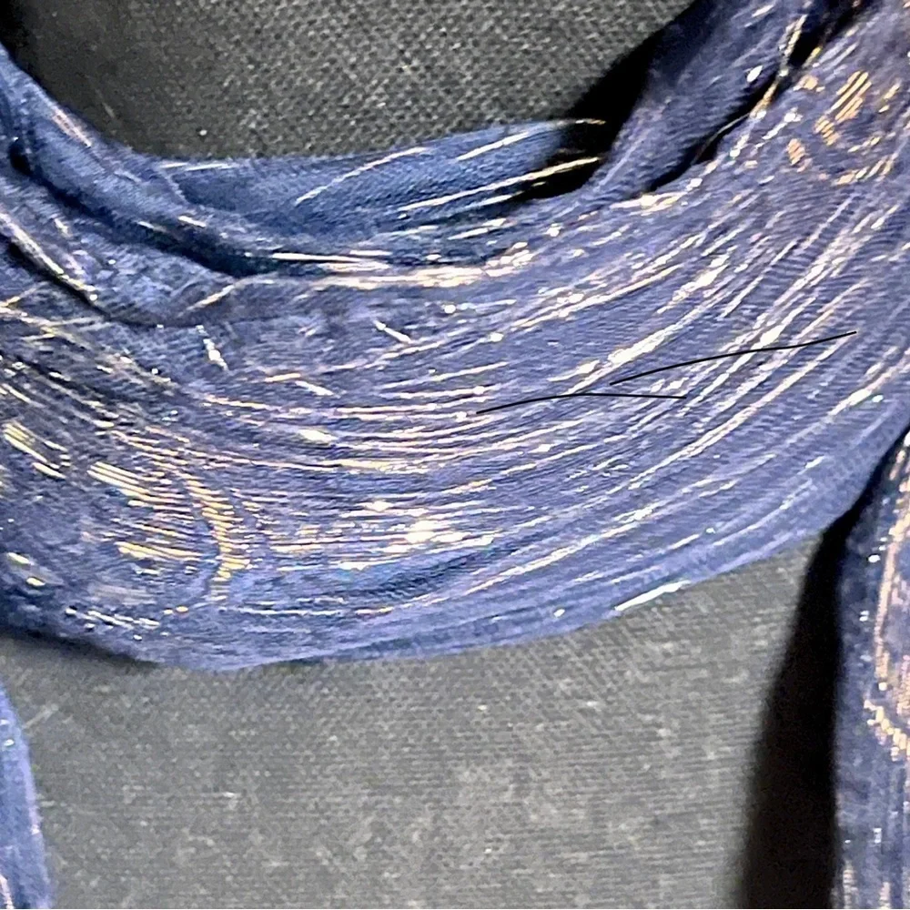 Vintage Navy Blue Silk Metallic Shimmer Scarf Wrap Evening Shawl Fringe Holiday